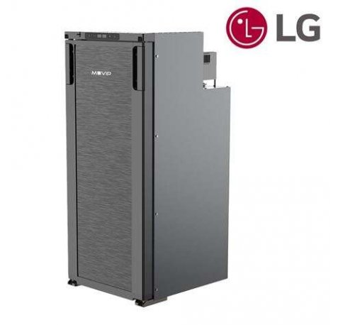 Muvip Nevera Fija con Compresor LG 90L - Conexion 12/24/220V - Proteccion de Bateria - Luz LED - Control de Temperatura - Doble Zona de Frio - Color Gris