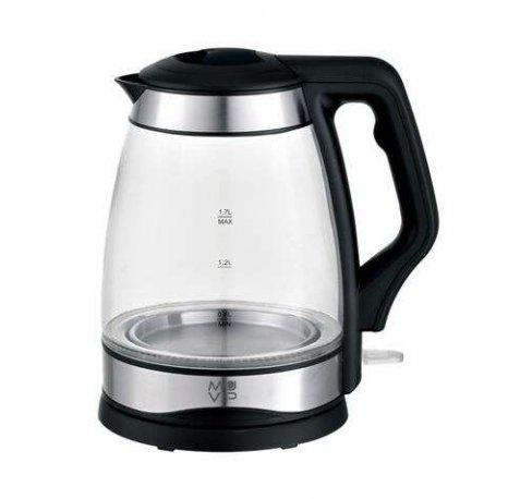 Muvip Hervidor de Agua Cristal Inox 1.7 Litros 2200W - Indicador de Nivel de Agua - Base Giratoria 360º - Color Negro