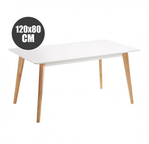 Muvip Mesa Design D900 - Patas Macizas de Madera de Haya - Superficie MDF Espesor 18mm - 120x80cm - Color Blanco
