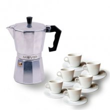 Muvip MV0601 Cafetera de Aluminio - Capacidad 6 Tazas - Mango Ergonomico - Antiadherente - Apta para Placas Electricas, Vitroceramicas y Gas - Color Aluminio