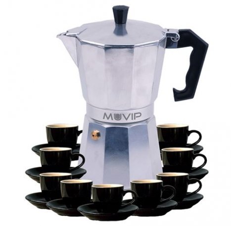 Muvip MV0605 Cafetera de Aluminio - Capacidad 9 Tazas - Mango de Baquelita Termoresistente Ergonomico - Apta para Placas Electricas, Vitroceramicas, Gas e Induccion - Color Aluminio
