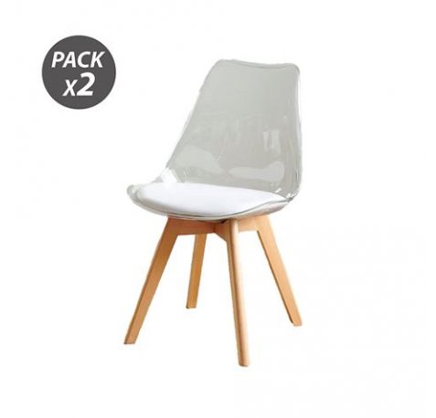 Muvip Pack 2 Sillas Design D1000 - Patas Macizas de Madera - Cojin Acolchado en la Base - Color Blanco