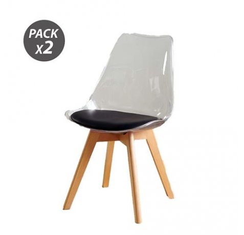 Muvip Pack 2 Sillas Design D1000 - Patas Macizas de Madera - Cojin Acolchado en la Base - Color Blanco/Negro