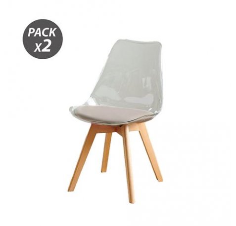 Muvip Pack 2 Sillas Design D1000 - Patas Macizas de Madera - Cojin Acolchado en la Base - Color Blanco/Marron