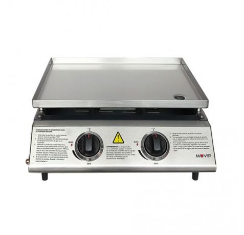 Muvip Plancha de Asar de Gas - 2 Quemadores - Panel de Control y Plancha de Acero - Bandeja Recoge Grasas - Llama Regulable - Superficie Antiadherente