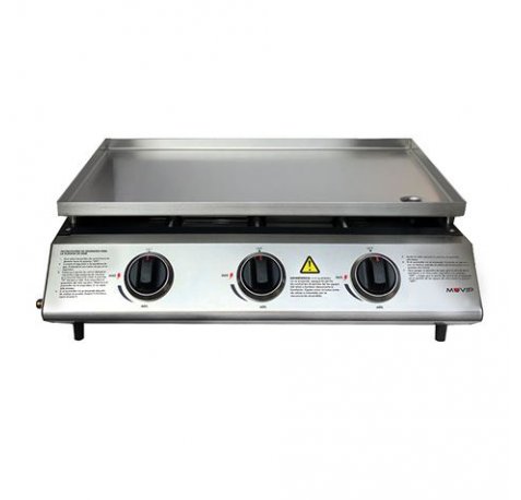 Muvip Plancha de Asar de Gas - 3 Quemadores - Panel de Control y Plancha de Acero - Bandeja Recoge Grasas - Llama Regulable - Superficie Antiadherente