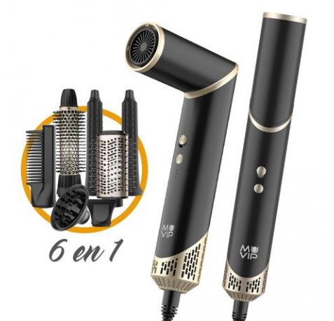 Muvip Ultimate Experience Profesional 6 en 1 Herramienta de Secado y Peinado - 1500W - Accesorios para Rizar, Cepillar y Alisar - 3 Configuraciones de Calor y 2 de Ventilador -Funcion de Ionizacion