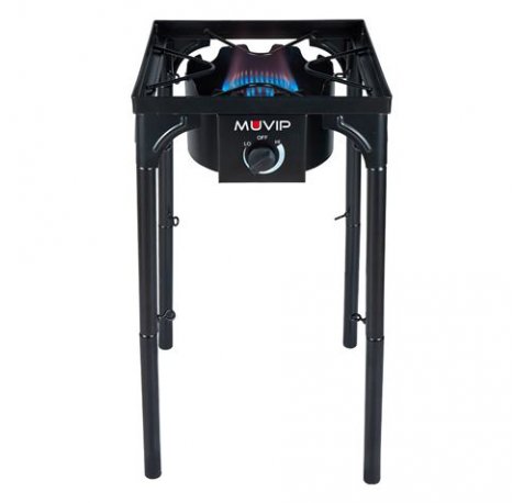 Muvip MV0633 Fogon de Gas Alta Potencia - Quemador de Hierro Fundido - Potencia 4,6kW - Estructura Reforzada  - Llave de Regulacion de Gas - Proteccion de Llama Contra el Viento - Color Negro