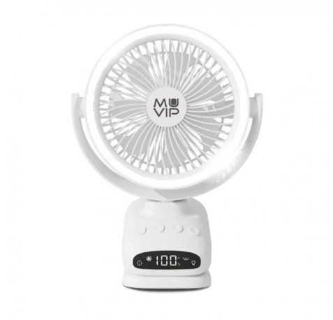 Muvip MV0665 Ventilador de Pinza Portatil 6" - 5 Velocidades - Angulo Ajustable hasta 180Âº - Autonomia hasta 16h - Bateria 10000mAh - Color Blanco