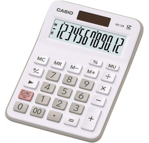 Casio MX-12B Calculadora de Escritorio PequeÃ±a - Pantalla LCD de 12 Digitos - Solar y Pilas - Color Blanco