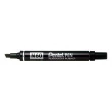 Pentel Pen N60 Rotulador Permanente - Punta Biselada Resistente y Duradera - Resistente a Agua y Luz - Color Negro (12 uds)