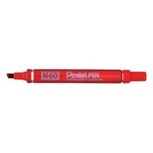Pentel Pen N60 Rotulador Permanente - Punta Biselada Resistente y Duradera - Resistente a Agua y Luz - Color Rojo (12 uds)