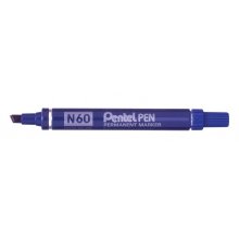 Pentel Pen N60 Rotulador Permanente - Punta Biselada Resistente y Duradera - Resistente a Agua y Luz - Color Azul (12 uds)