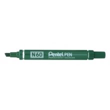 Pentel Pen N60 Rotulador Permanente - Punta Biselada Resistente y Duradera - Resistente a Agua y Luz - Color Verde (12 uds)