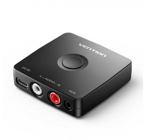 Vention Adaptador de Audio Inalambrico - Carcasa en ABS - Bluetooth 5.1 - 2xRCA - Jack 3.5mm - Alcance 10m - Cable de Carga USB-C y Audio Incluidos - Color Negro