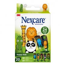 Nexcare Happy Kids Animals Pack de 20 Apositos Surtidos - Transpirables - para Pieles Delicadas - Color Estampado Infantil