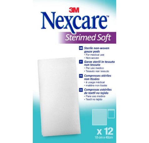 Nexcare Sterimed Pack de 12 Compresas de Gasa No Tejida - 18x40cm - Esteril - Transpirables - Color Blanco