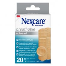 Nexcare Universal Breathable Pack de 20 Apositos Surtidos - Transpirable - Resistente al Agua - Color Piel