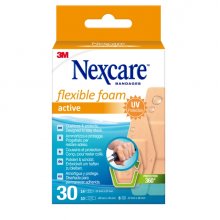 Nexcare Active Flexible Foam Pack de 30 Apositos Surtidos - Transpirable - Resistente al Agua - Color Piel