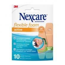 Nexcare Active Flexible Foam Pack de 10 Apositos Surtidos - Transpirable - Resistente al Agua - Color Piel