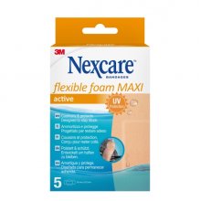 Nexcare Flexible Foam Maxi Active Pack de 5 Apositos para Heridas - 50x101mm - Flexibles - Transpirable - Resistente al Agua - Color Piel
