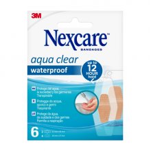 Nexcare Aqua Clear Waterproof Pack de 6 Apositos Surtidos - Impermeable - Resistente al Agua - Color Transparente