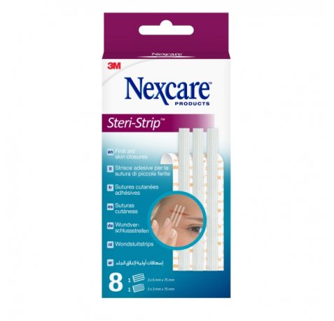 Nexcare Steri-Strip Pack de 8 Suturas Cutaneas Surtidas - Adhesivas - Transpirable - Color Blanco