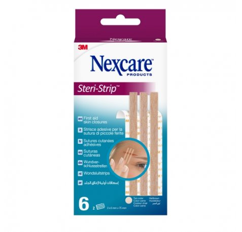 Nexcare Steri-Strip Pack de 6 Suturas Cutaneas - 6x75mm - Adhesivas - Transpirable - Color Piel