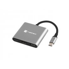 Natec Fowler Mini Adaptador Multipuerto 3en1 - USB-C a USB 3.0, HDMI 4K - USB-C Power Delivery - Color Gris
