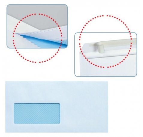 Sam Pack de 500 Sobres Americanos de Papel Offset 90grs con Ventana a la Izquierda - Medidas 115x225mm - Autoadhesivo con Tira de Silicona - Color Blanco