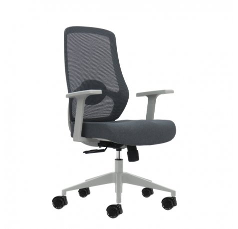Oqonos Cherg 003 Silla de Oficina Ergonomica con Soporte Lumbar Ajustable en Altura y Profundidad, Respaldo de Malla Transpirable, Reposabrazos Fijos, Asiento Ergonomico Moldeado y Ruedas de Silicona - Gris
