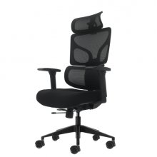 Oqonos Cherg 010 Silla de Oficina Ergonomica con Reposacabezas Cervical Ajustable, Respaldo y Asiento de Malla Elastica, Reposabrazos 4D, Asiento Deslizable Ergonomico Moldeado y Ruedas de Silicona - Negro