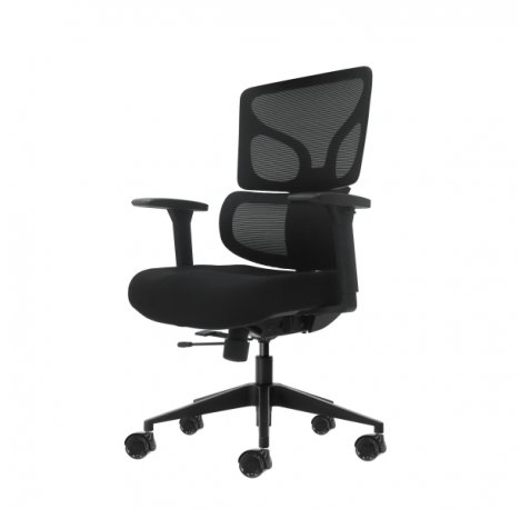 Oqonos Cherg 012 Silla de Oficina Ergonomica con Respaldo y Asiento de Malla Elastica, Reposabrazos 4D, Asiento Deslizable Ergonomico Moldeado y Ruedas de Silicona - Negro