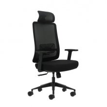 Oqonos Cherg 016 Silla de Oficina Ergonomica con Reposacabezas Cervical Ajustable, Tejido Impermeable, Mecanismo Autobalanceado, Soporte Lumbar Ajustable, Reposabrazos Ajustables en Altura y Ruedas de Silicona - Negro