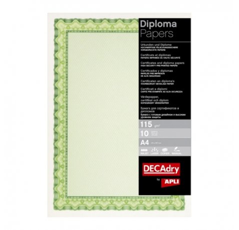 Apli Pack de 25 Hojas de Papel Certificado - Diseño de Concha - 115gr - Ideal para Certificados y Diplomas - Compatible con Impresoras Inkjet, Laser y Fotocopiadoras - Color Verde Esmeralda