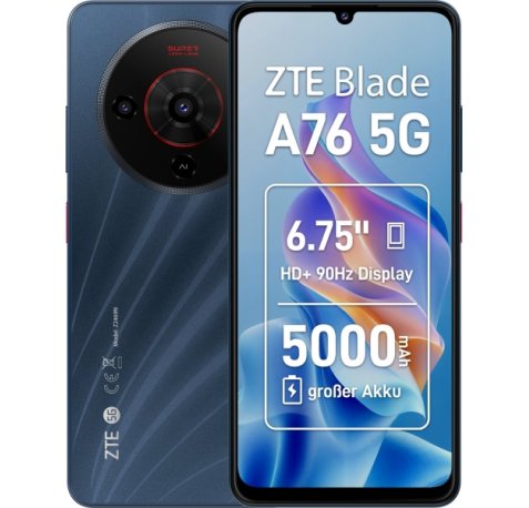 ZTE Blade A76 5G Smartphone Pantalla 6,75" - 6+6 GB RAM - 128 GB - 90 Hz - Camara 50 MP -  Bateria 5000 mAh - Color Negro