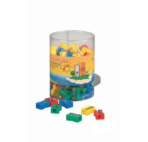 Faibo Bote de 100 Sacapuntas de Plastico con 1 Orificio - 100% Reciclable - Colores Surtidos