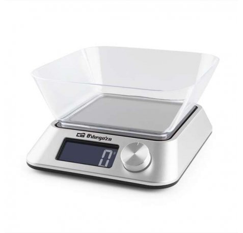 Orbegozo PC 1030 Bascula de Cocina Digital - Precision y Versatilidad en tus Recetas - Pantalla LCD Retroiluminada - Funcion Tara - BOL Transparente - Capacidad Maxima 5 Kg