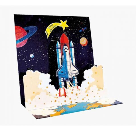 Pictura Tarjeta 3D Pop-Up - 16x16cm - Tematica del Espacio - Embolsada Individualmente - Incluye Sobre Blanco - Papel con Certificacion FSC