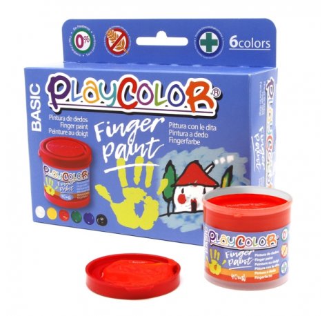 PlayColor Basic Finger Paint Pack de 6 Botes de Pintura para Dedos 40ml - Testado Dermatologicamente - Secado Rapido - Sin Disolventes - Gran Viscosidad - Alta Opacidad - Colores Surtidos