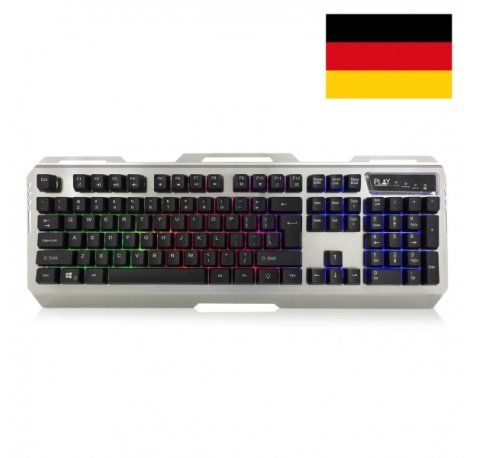 Ewent Teclado Gaming - Iluminacion RGB - Disposicion Alemana QWERTZ DE - Carcasa de Metal - 12 Teclas Multimedia - Cable de 1.5m - Color Plata/Negro