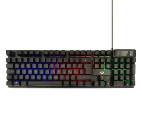 Ewent Teclado Gaming de Membrana - Iluminacion RGB - Disposicion Portuguesa QWERTY PT - Cable de 1.5m - 12 Teclas Multimedia - Color Negro