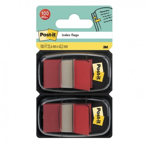 Post-It Index Pack de 2 Dispensadores con 50 Marcadores de Indice Reposicionables - Forma Rectangular - Color Rojo