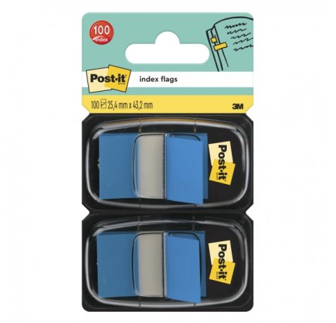 Post-It Index Pack de 2 Dispensadores con 50 Marcadores de Indice Reposicionables - Forma Rectangular - Color Azul