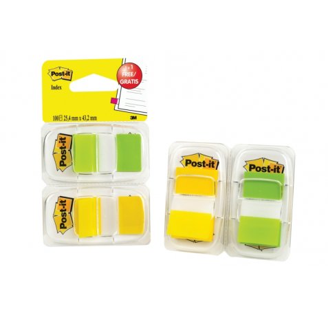 Post-It Index Pack de 2 Dispensadores con 50 Marcadores de Indice Reposicionables - Forma Rectangular - Color Verde