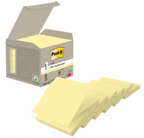 Post-It Pack de 6 Blocs de 100 Z-Notas Adhesivas Recicladas - Forma Cuadrada - 76x76mm - Color Amarillo Claro