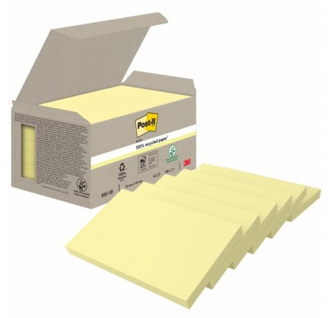 Post-It Pack de 6 Blocs de 100 Notas Adhesivas Recicladas - Forma Rectangular - 76x127mm - Color Amarillo Claro