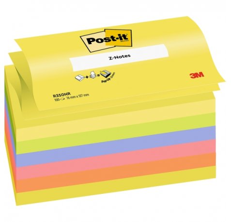 Post-It Pack de 6 Blocs de 100 Z-Notas Adhesivas Reposicionables - Forma Rectangular - 76x127mm - Colores Surtidos