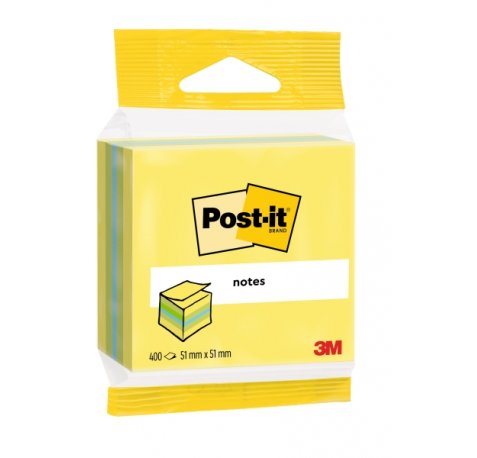 Post-It Cubo de 400 Notas Adhesivas Reposicionables - Forma Rectangular - 51x51mm - Colores Surtidos