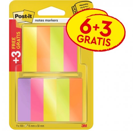 Post-It Pack de 9 Blocs de 100 Marcadores Reposicionables - Forma Rectangular - Colores Surtidos